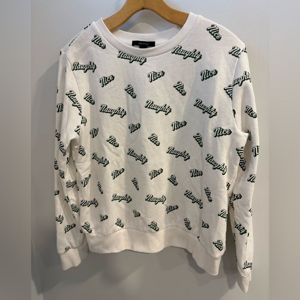 Forever 21 White Sweatshirt with Black and Green Text